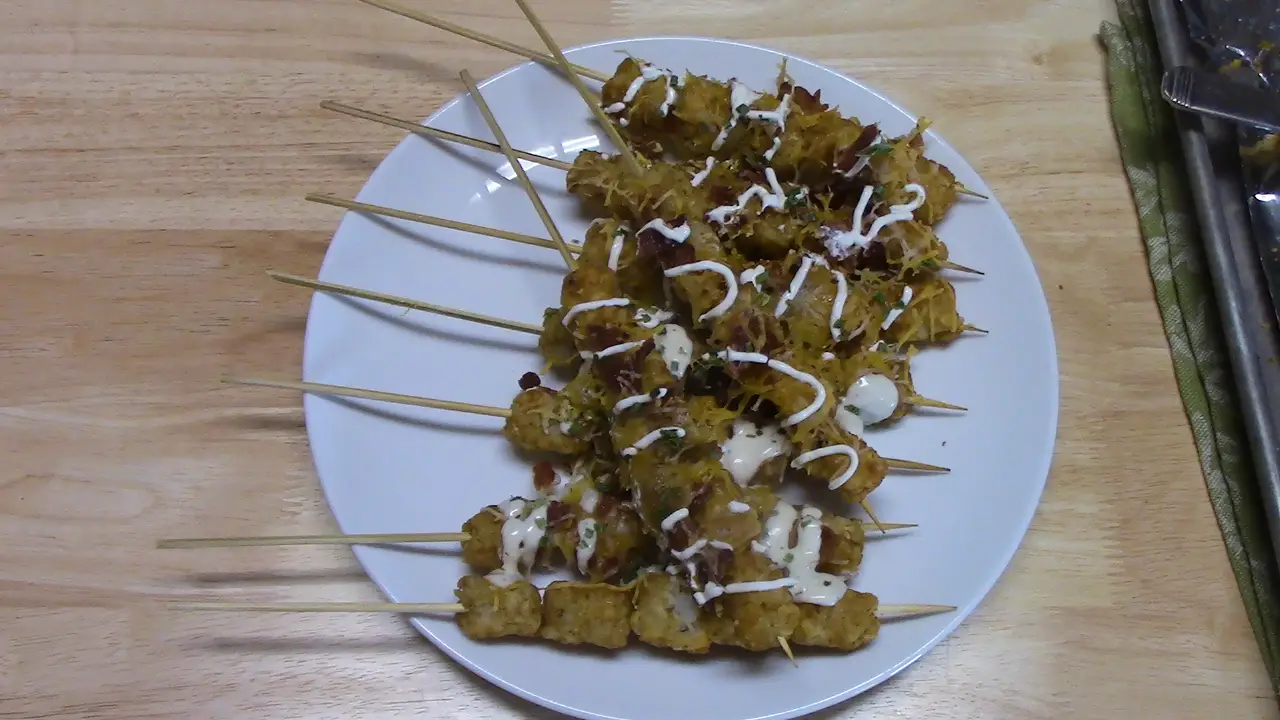 Loaded Tots on Skewers