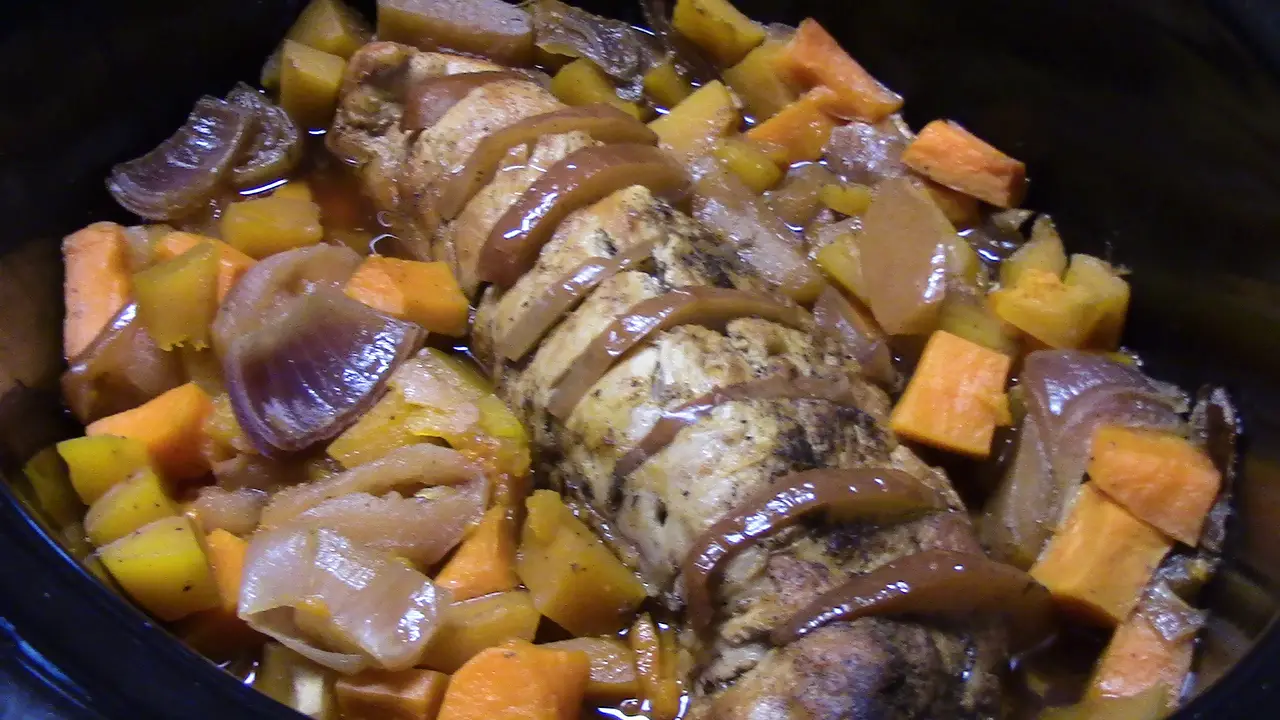 Crockpot Fall Harvest Pork Tenderloin