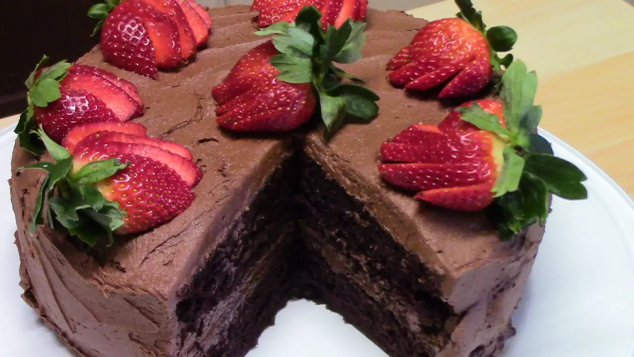 Double Layer Chocolate Cake with Butter Cream Frosting