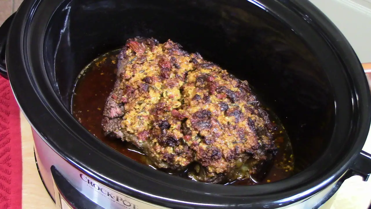 Slow Cooker Roast with Parmesan Cheese & Sun-Dried Tomato Crust