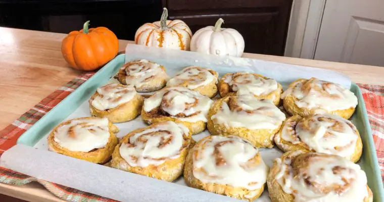 Pumpkin Cinnamon Rolls with Maple Cream Cheese Icing