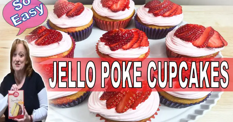 Strawberry Jell-O Poke Cupcakes