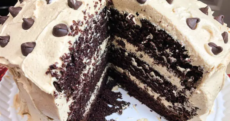 Triple Layer Chocolate Pantry Cake with Peanut Butter Frosting