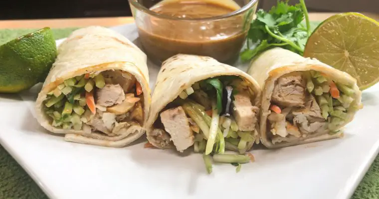 Asian Chicken Wraps with Peanut Dipping Sauce