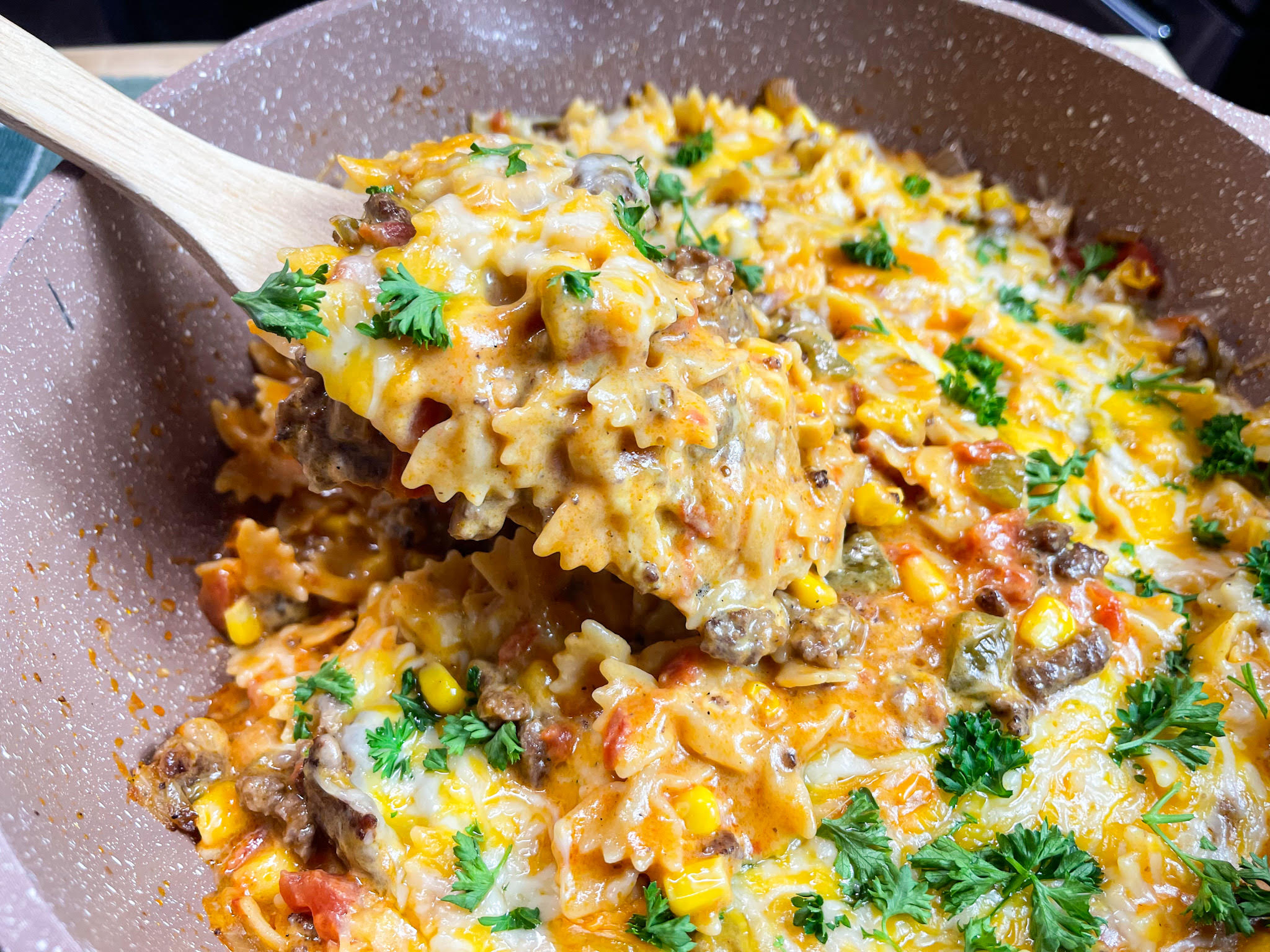 Cheesy Sloppy Joe & Pasta One Skillet – Catherine's Plates