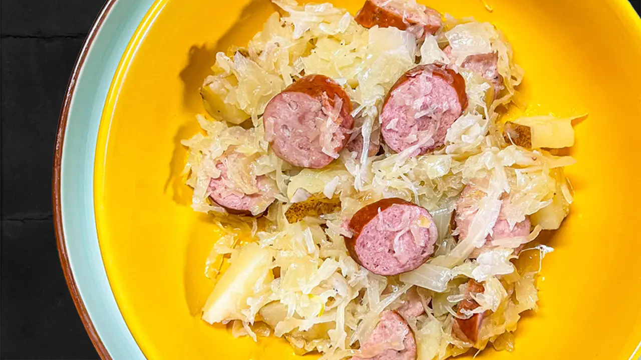 Crockpot Sauerkraut, Potatoes, Sausage Catherine's Plates