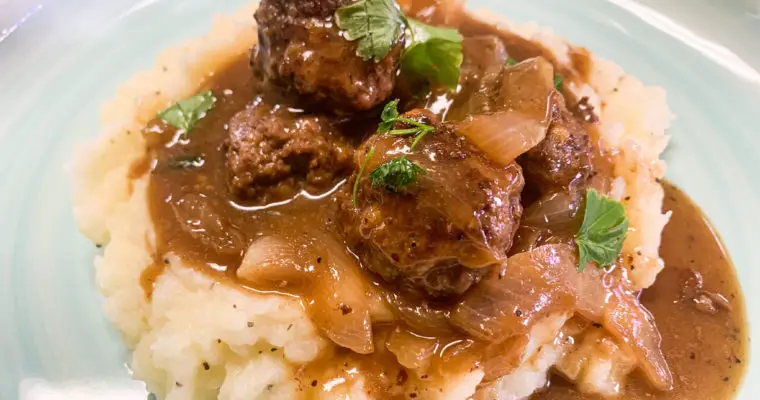 Salisbury Steak Meatballs with Beefy Onion Gravy