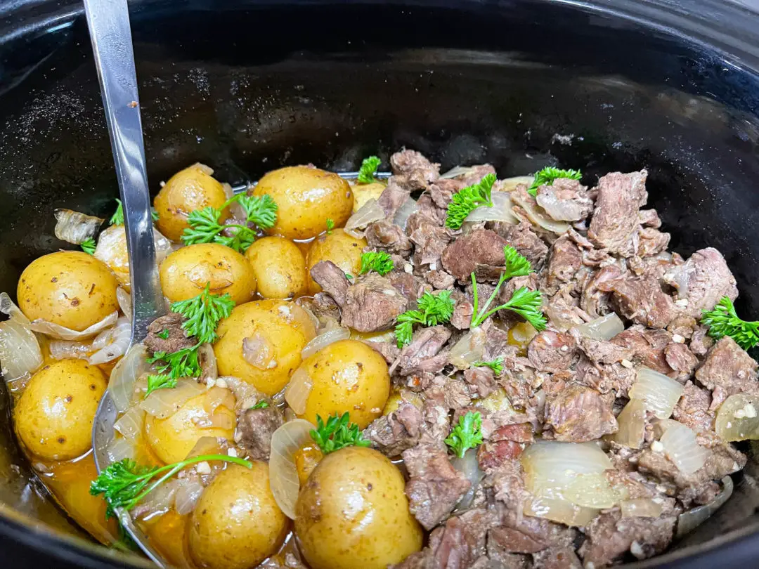 Slow Cooker Butter Garlic Steak Bites & Potatoes