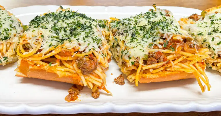 Spaghetti Stuffed Garlic Bread