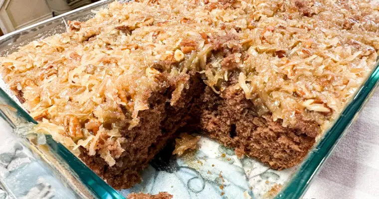 Easy GERMAN CHOCOLATE POKE CAKE