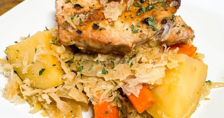 Roasted Pork Chops & Sauerkraut Dinner