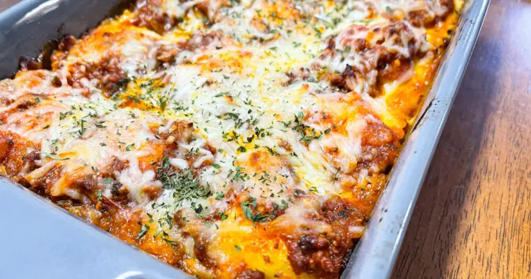 Cheesy Ravioli Bake with Meat Sauce for Two