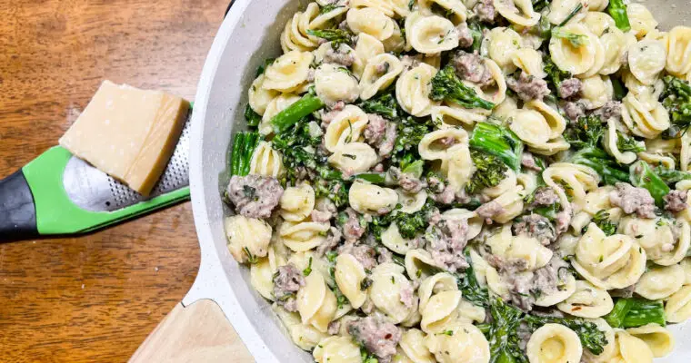 Creamy Sausage, Broccolini, Pasta Skillet Meal