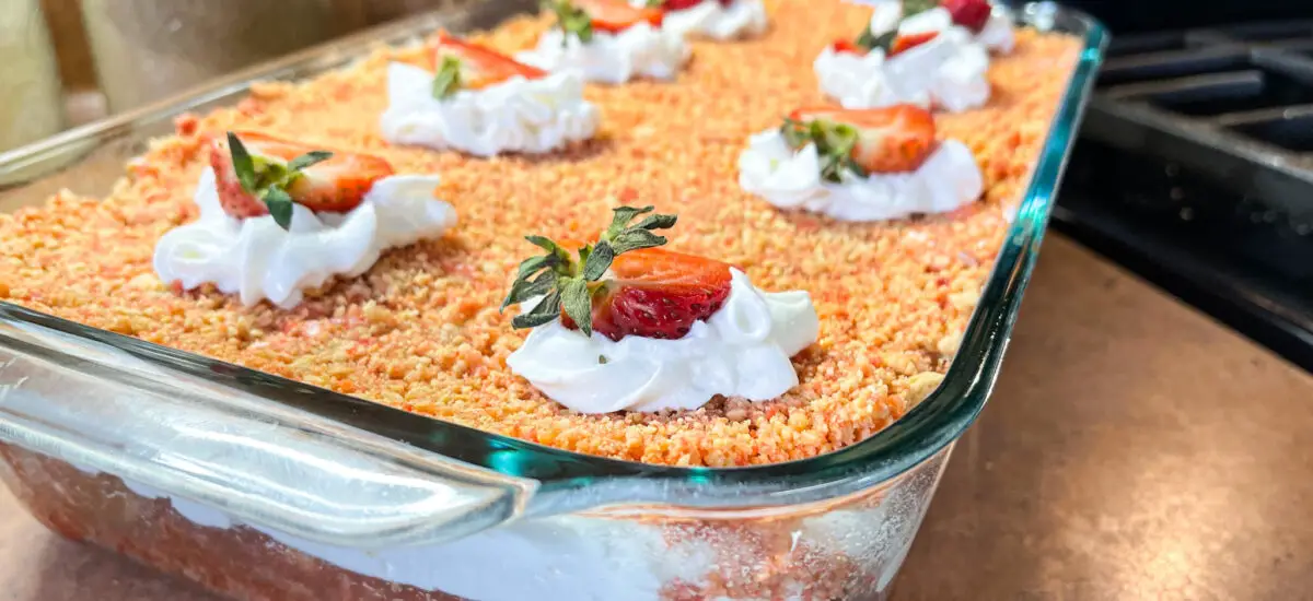 Strawberry Crunch Poke Cake
