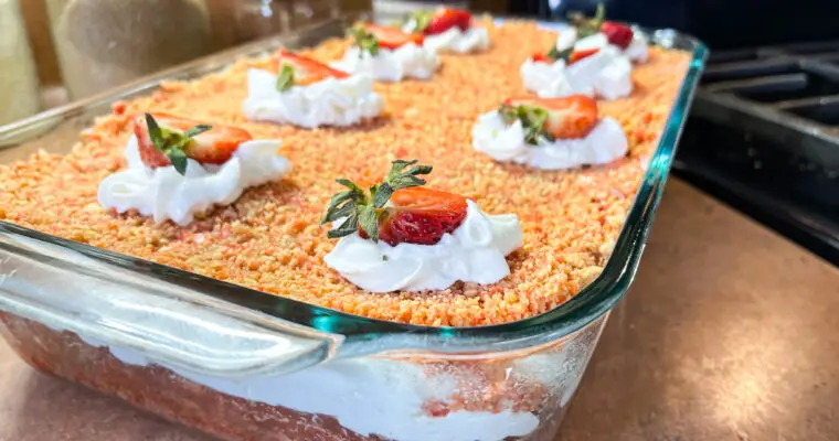 Strawberry Crunch Poke Cake