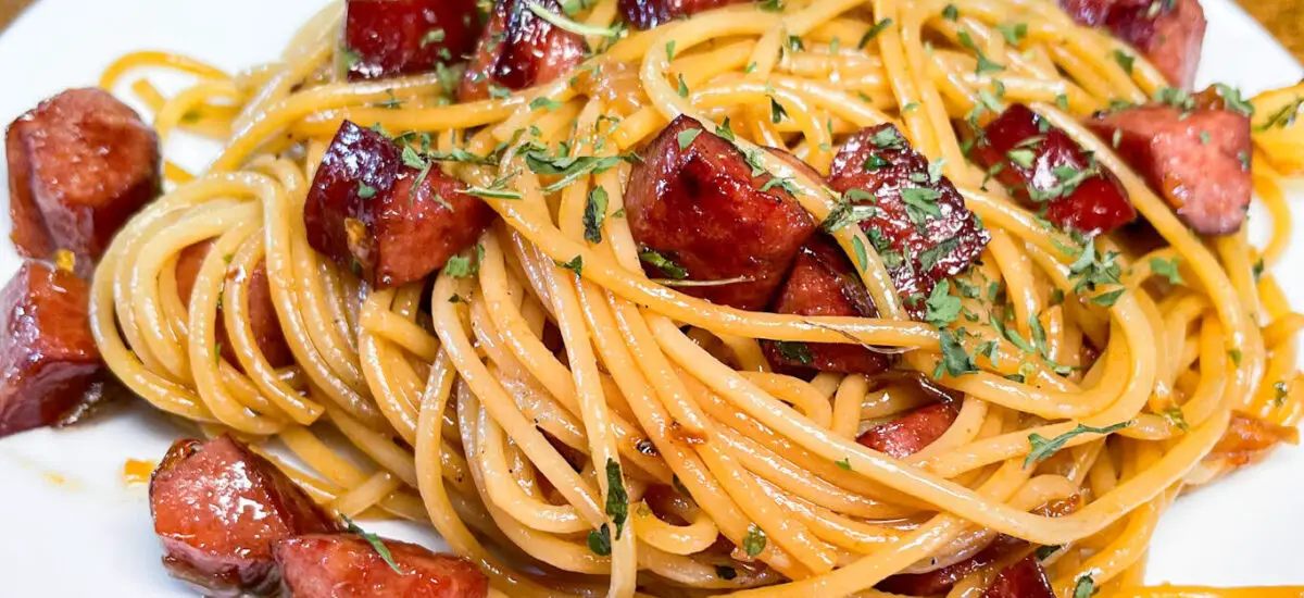 Sticky Honey & Garlic Sausage & Pasta Skillet