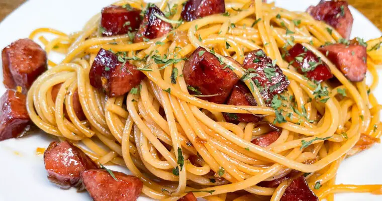 Sticky Honey & Garlic Sausage & Pasta Skillet