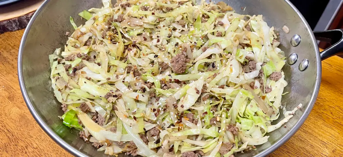 Mongolian Ground Beef Cabbage Skillet