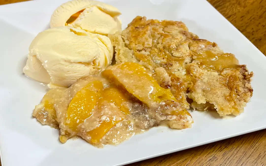 Peaches and Cream Sugar Cookie Cobbler